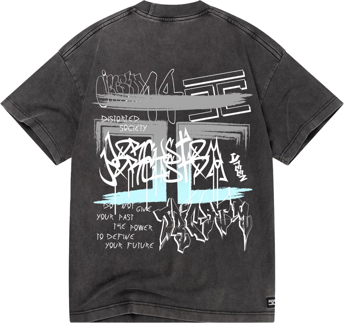 JORCUSTOM Graffiti Loose Fit T-Shirt AcidGrey Grijs