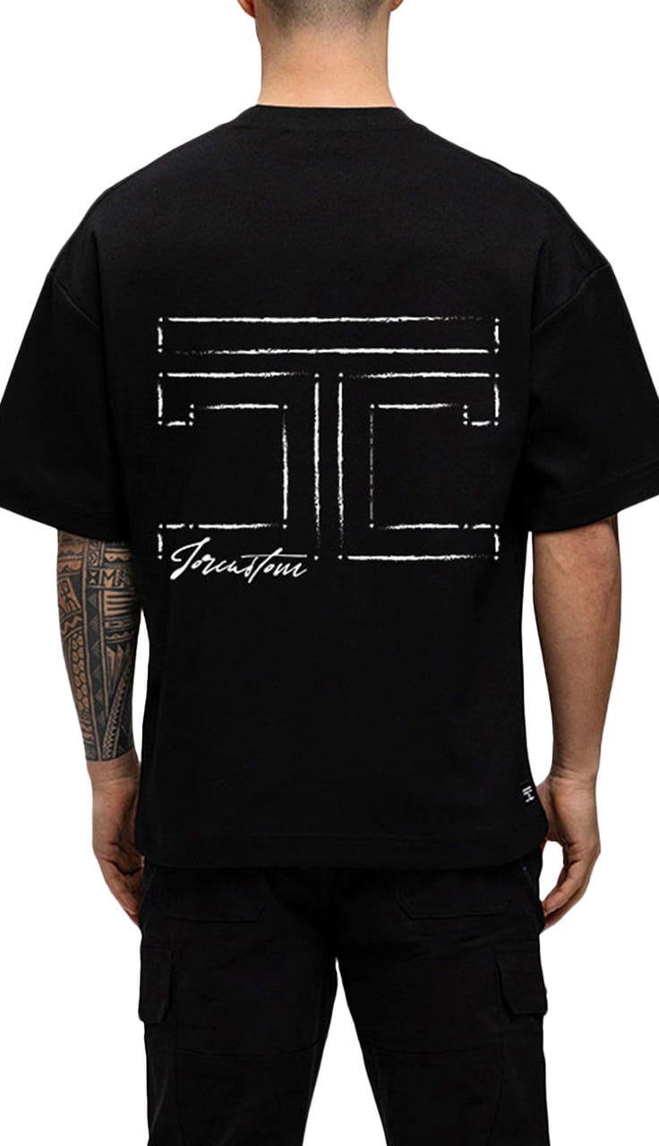 JORCUSTOM Outline Oversized T-Shirt Black Zwart