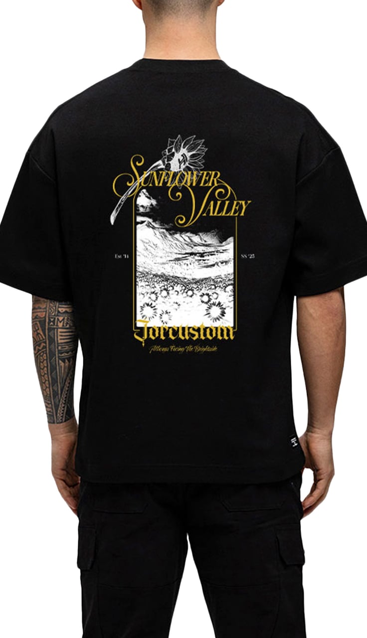 JORCUSTOM Sunflower Oversized T-Shirt Black Zwart