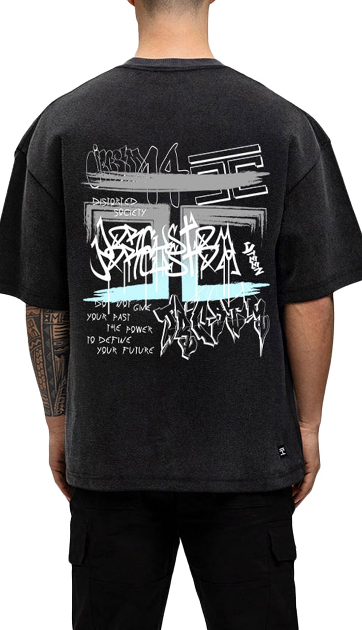 JORCUSTOM Graffiti Oversized T-Shirt AcidGrey Grijs