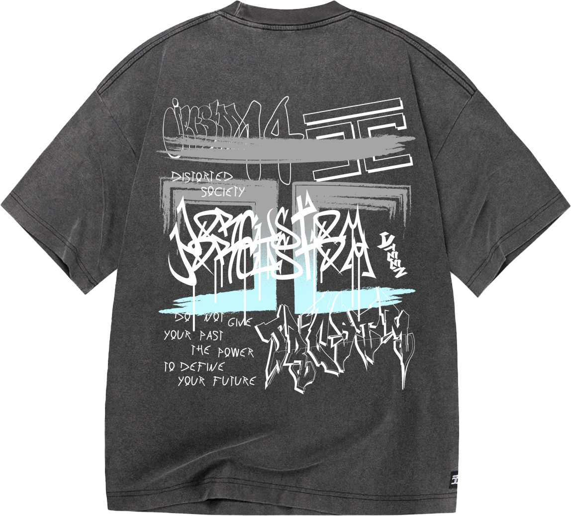 JORCUSTOM Graffiti Oversized T-Shirt AcidGrey Grijs