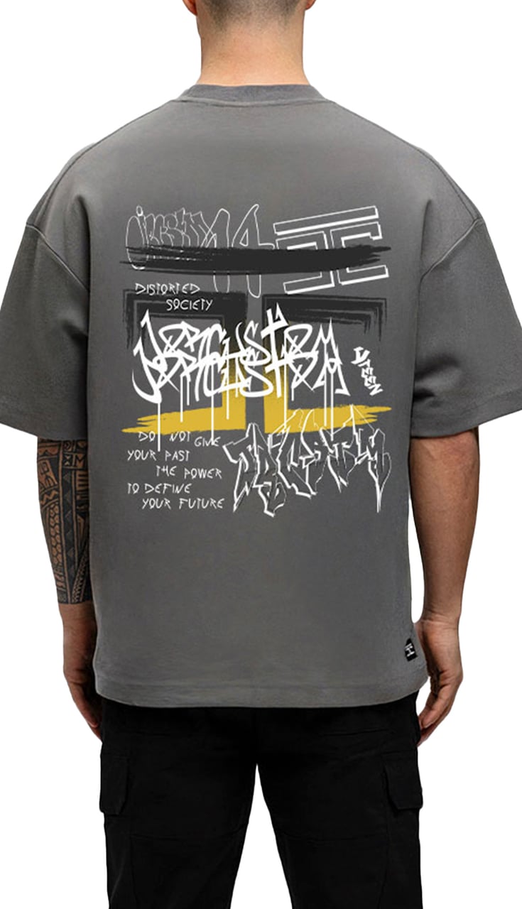 JORCUSTOM Graffiti Oversized T-Shirt Antracit Grijs