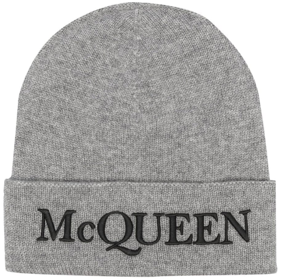 Alexander McQueen Logo Embroidered Cashmere Beanie Grijs