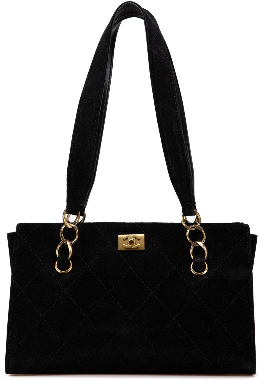 Chanel CC Suede Caviar Stitched Tote Zwart