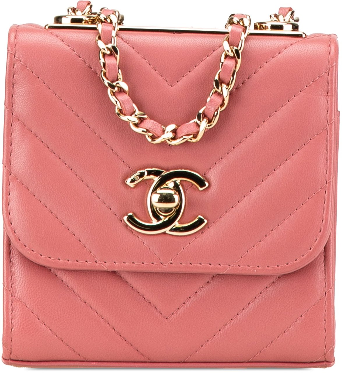 Chanel Mini Chevron Lambskin Trendy CC Chain Wallet Roze