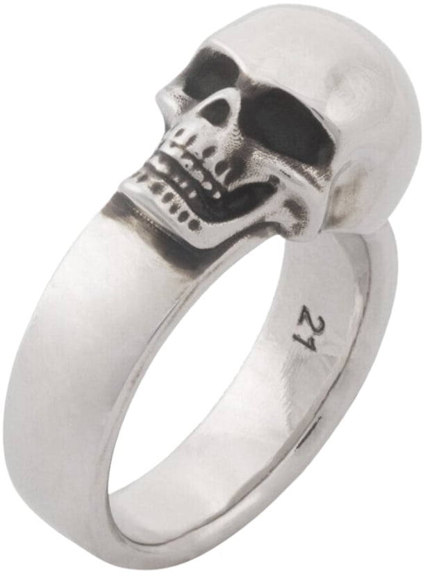 Alexander McQueen The Side Skull Logo Ring Zilver