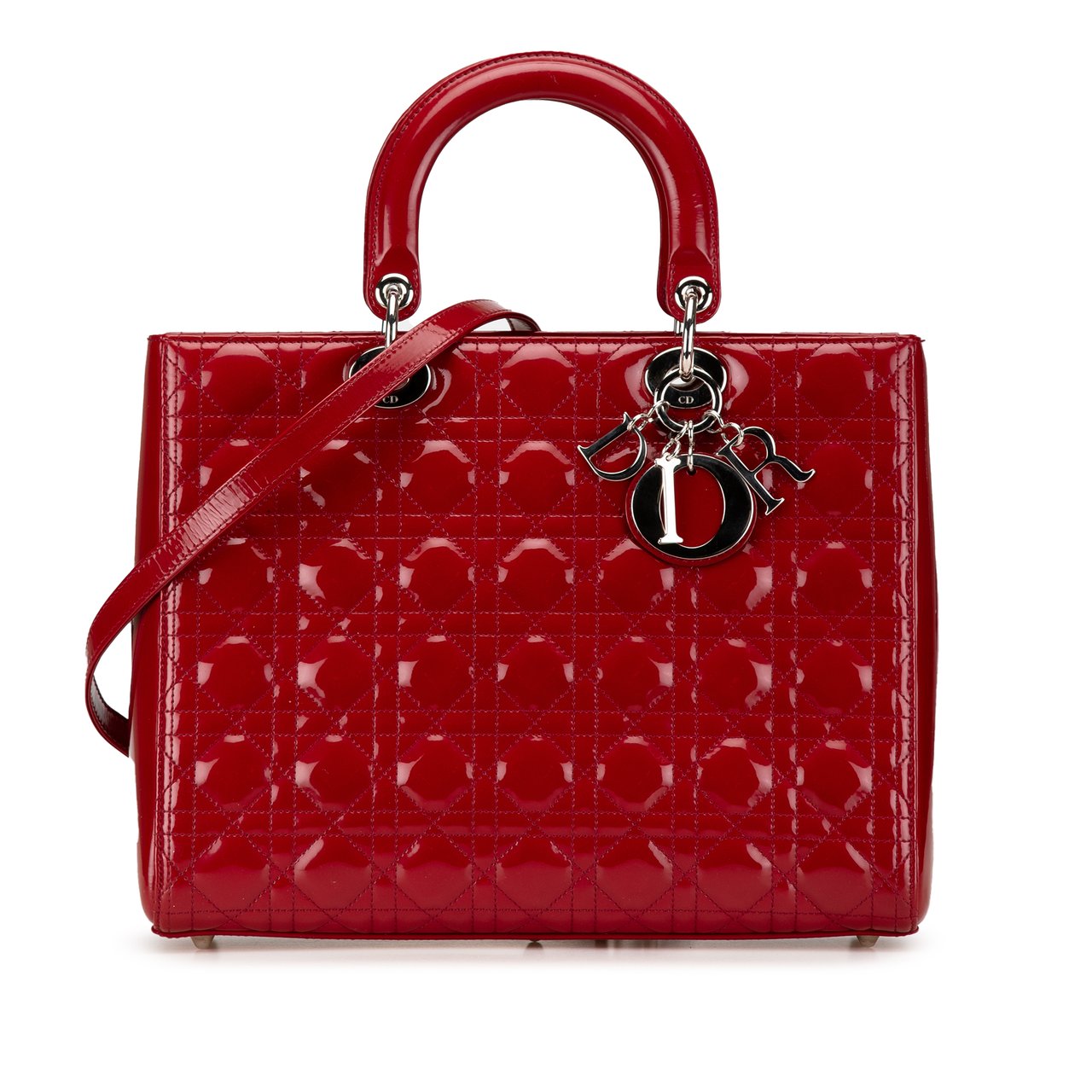 Dior Large Patent Cannage Lady Dior Rood