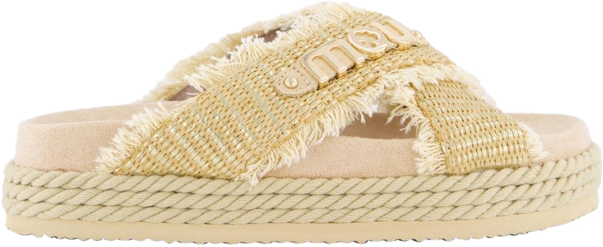 MOU Dames Criss-Cross Rope Sandal Raffia Metallic