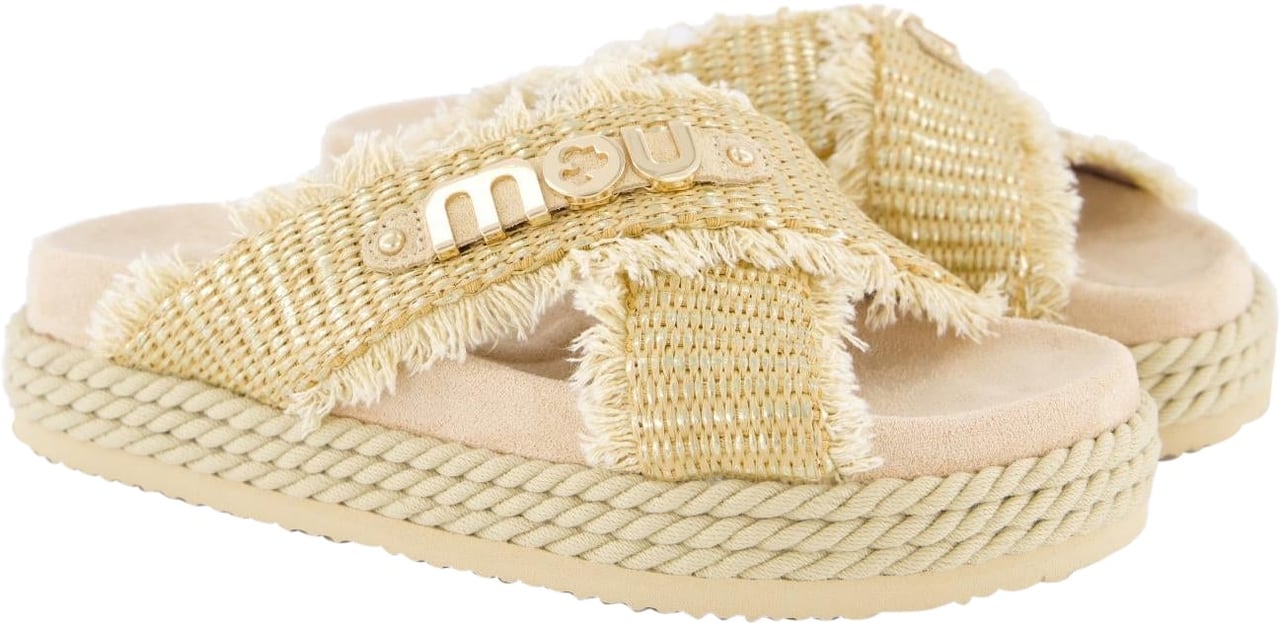 MOU Dames Criss-Cross Rope Sandal Raffia Metallic