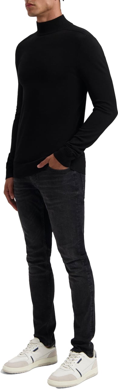 Pure Path Pure Path Ribbed Mockneck Knitwear Sweater Black Zwart
