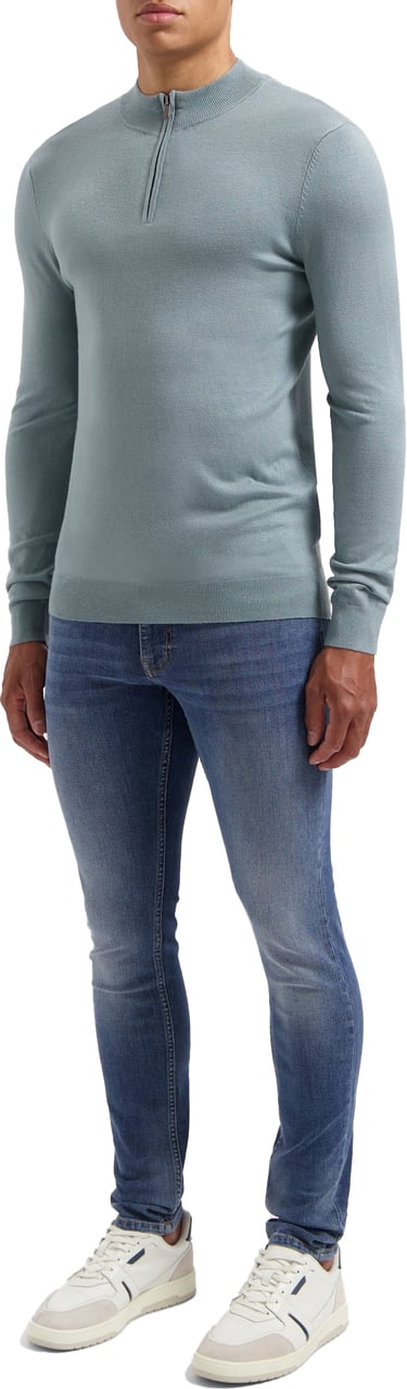 Pure Path Pure Path Essential Knitwear Halfzip Blue Grey Grijs