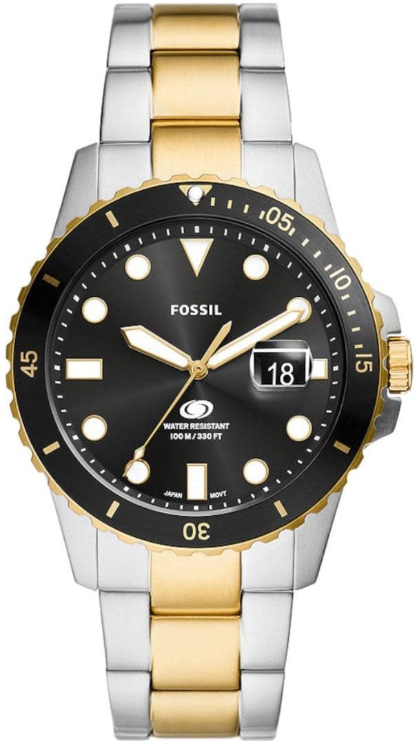Fossil Fossil Horloge FS6031 Staal Bi-color Quartz met Zwarte Wijzerplaat Divers