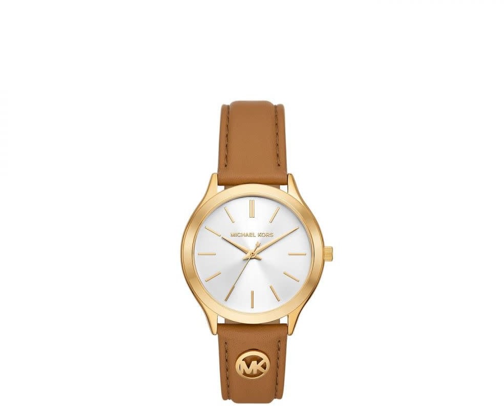 Michael Kors Micheal Kors MK7465 Horloge dames goudkleurige kast met bruine leren band Divers