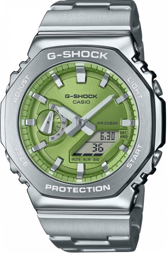G-Shock G-Shock Horloge GM-2110D-3AER Staal Analoog Digitaal met Groene Wijzerplaat Divers