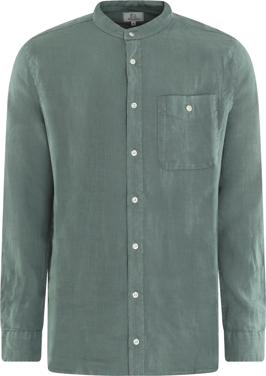 Woolrich Heren Band Collar Linen Shirt Groen Groen