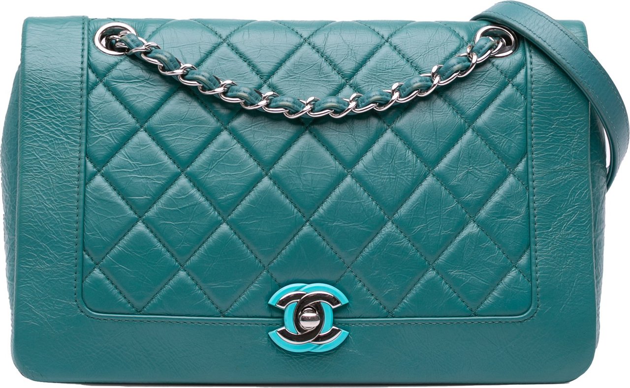 Chanel Medium Crumpled Calfskin Bi Vintage Full Flap Blauw