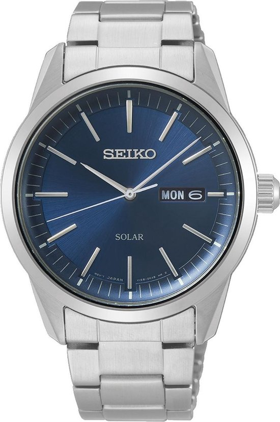 Seiko HEREN SOLAR SS BRACELET BLAUW 100M WR SNE525P1 Zilver