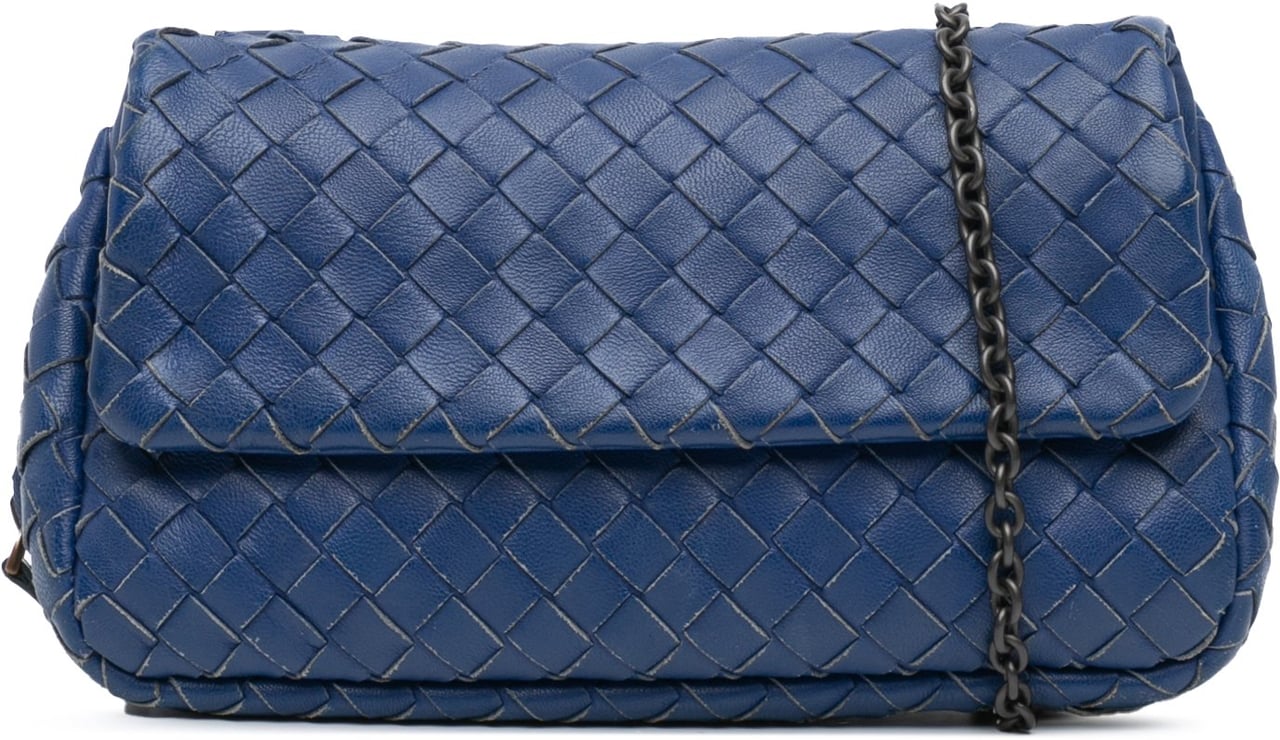 Bottega Veneta Intrecciato Chain Flap Crossbody Blauw