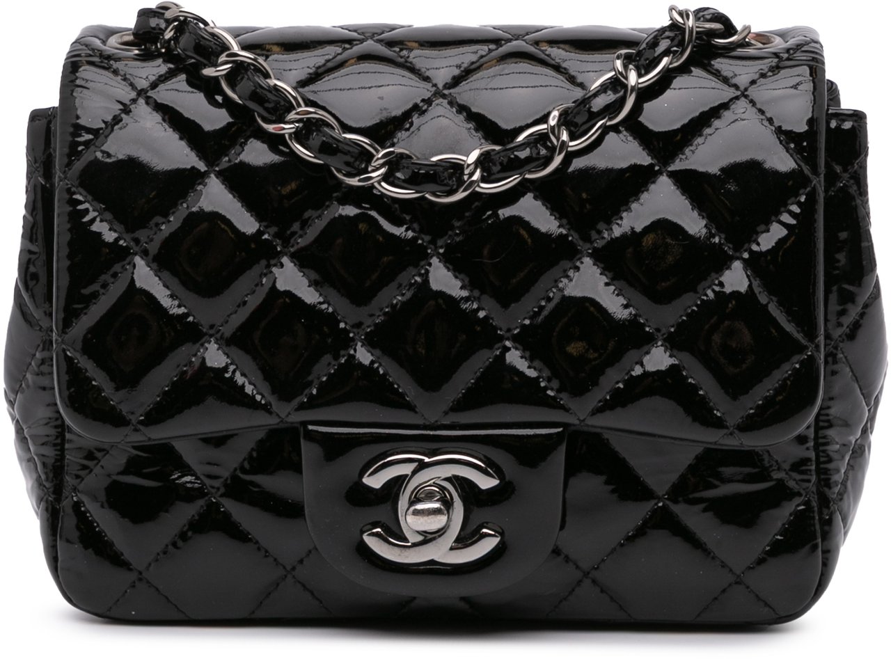 Chanel Mini Square Classic Patent Single Flap Zwart