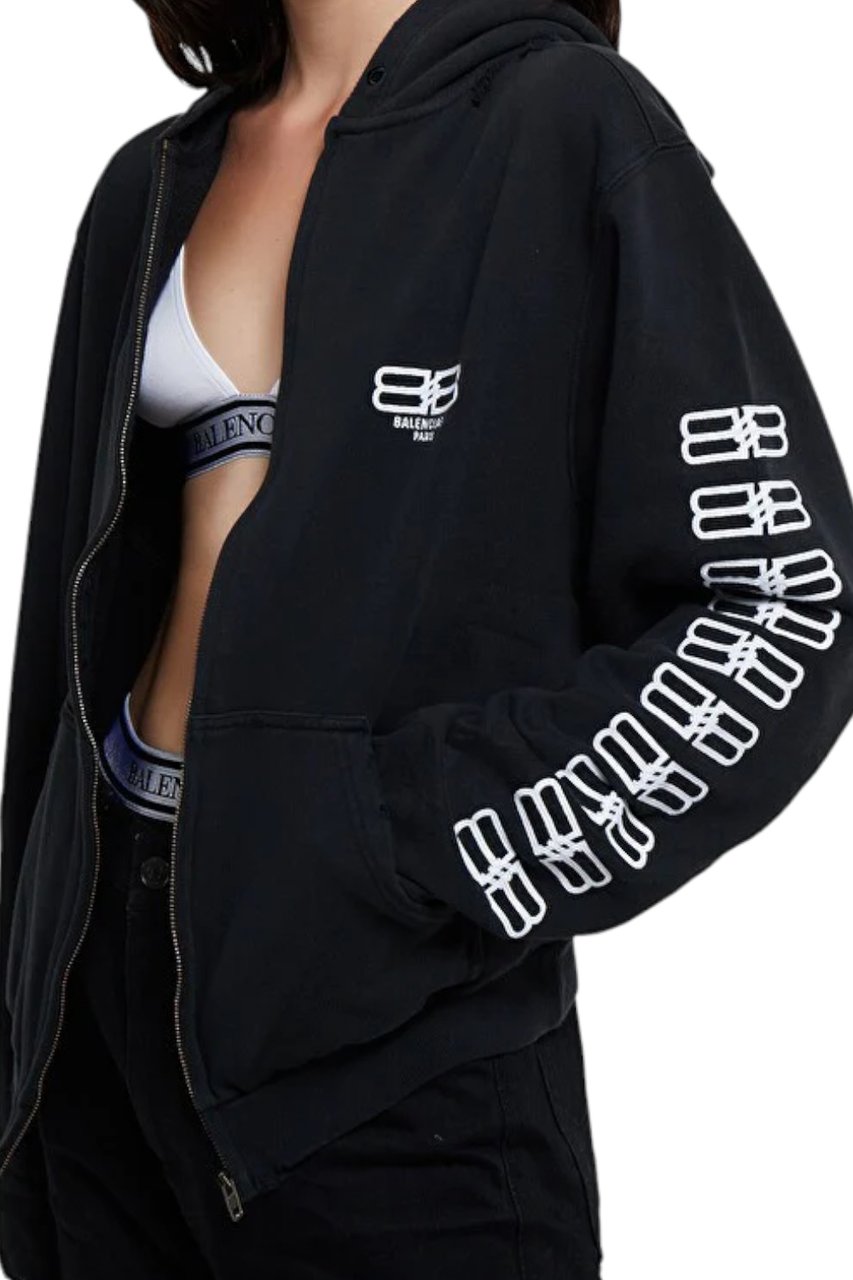 Balenciaga Felpa con zip BB Paris Icon Zwart