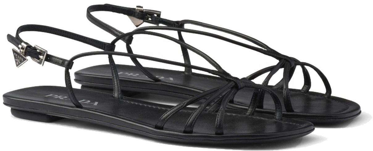 Prada Prada Leather Flat Sandals Zwart