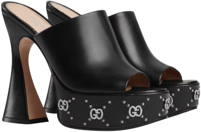 Gucci Sandalo Slider nero In Pelle Zwart