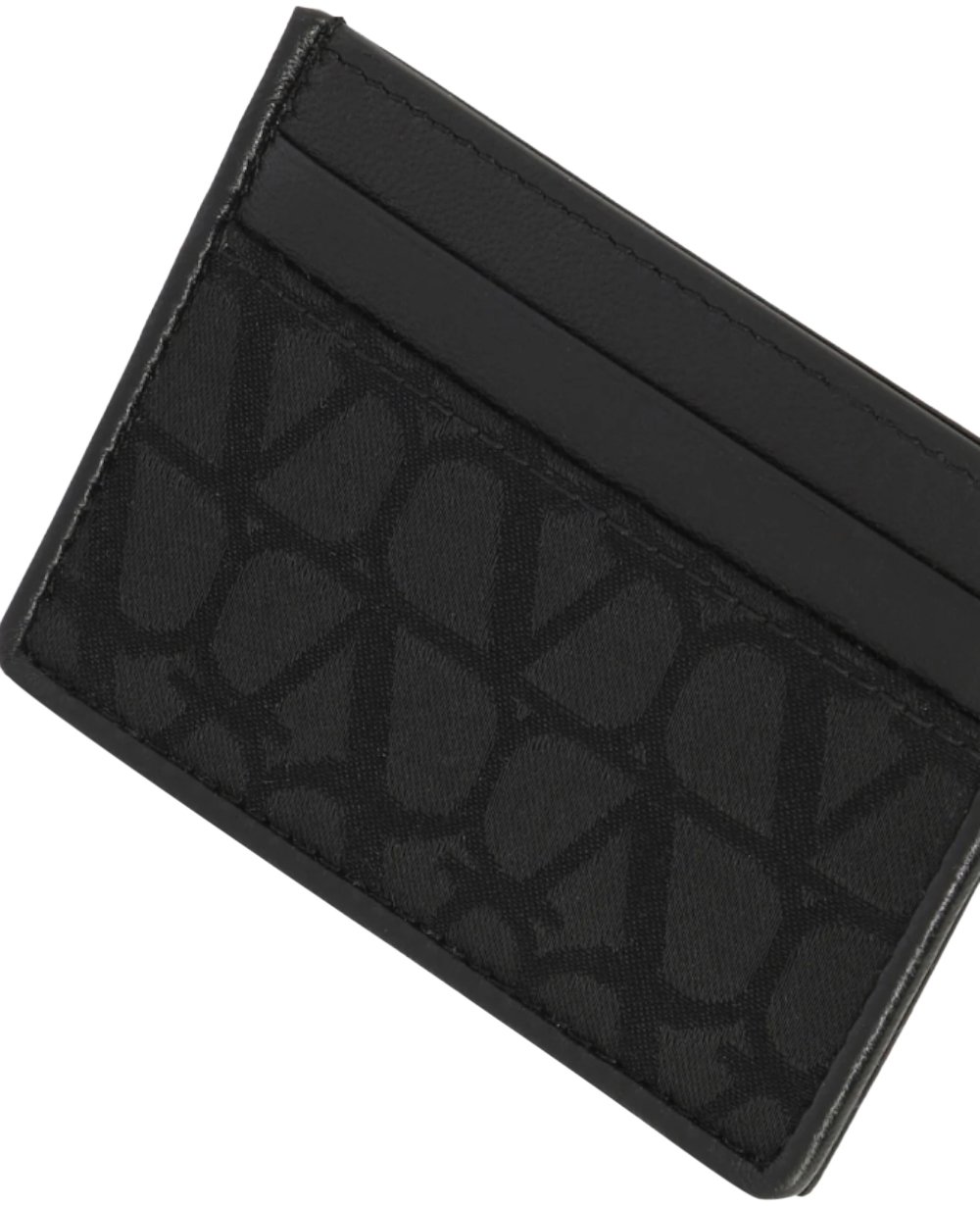 Valentino Valentino Black leather Toile Iconographe card holder Zwart
