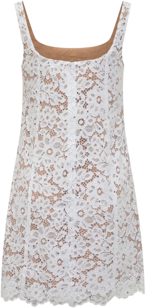Michael Kors Abito Mini in Pizzo Floreale con Borchie. Wit