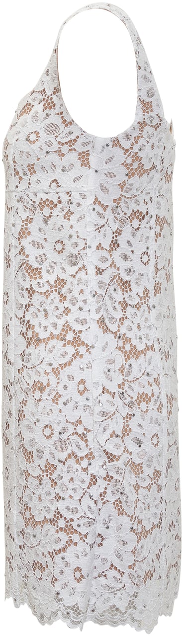 Michael Kors Abito Mini in Pizzo Floreale con Borchie. Wit