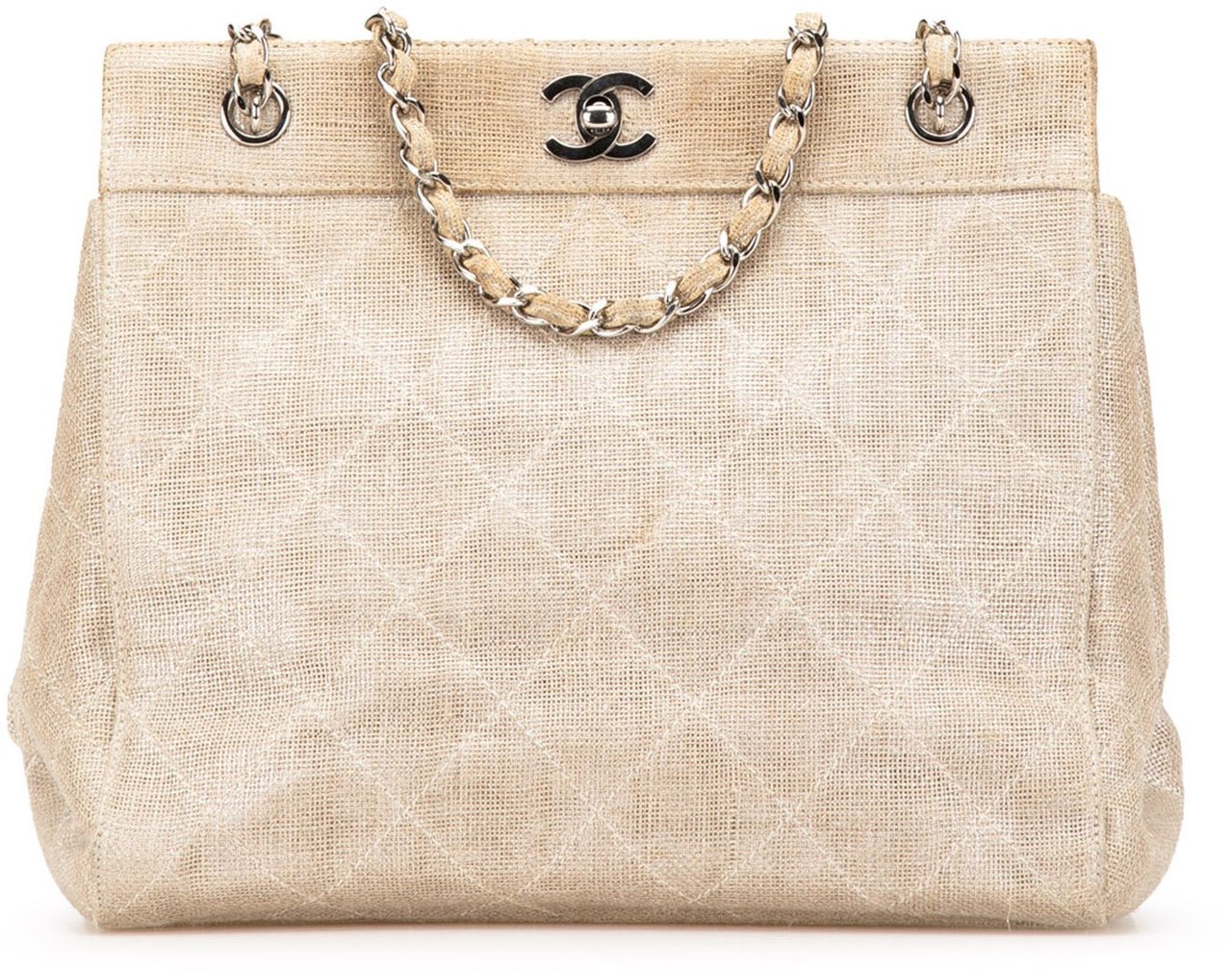 Chanel CC Stitched Linen Chain Tote Bruin