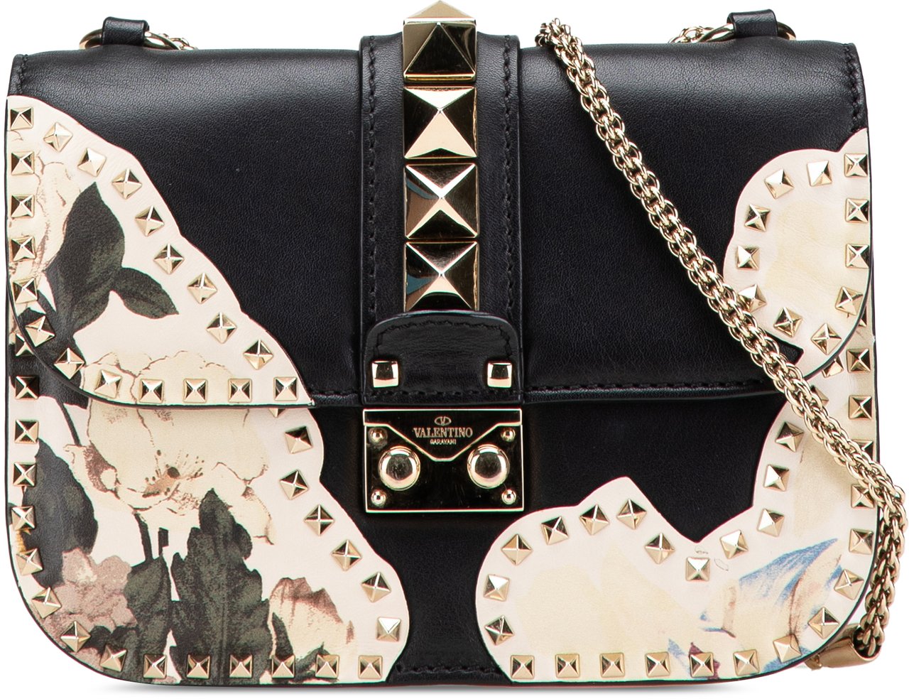 Valentino Small Kimono 1997 Print Glam Lock Shoulder Bag Zwart