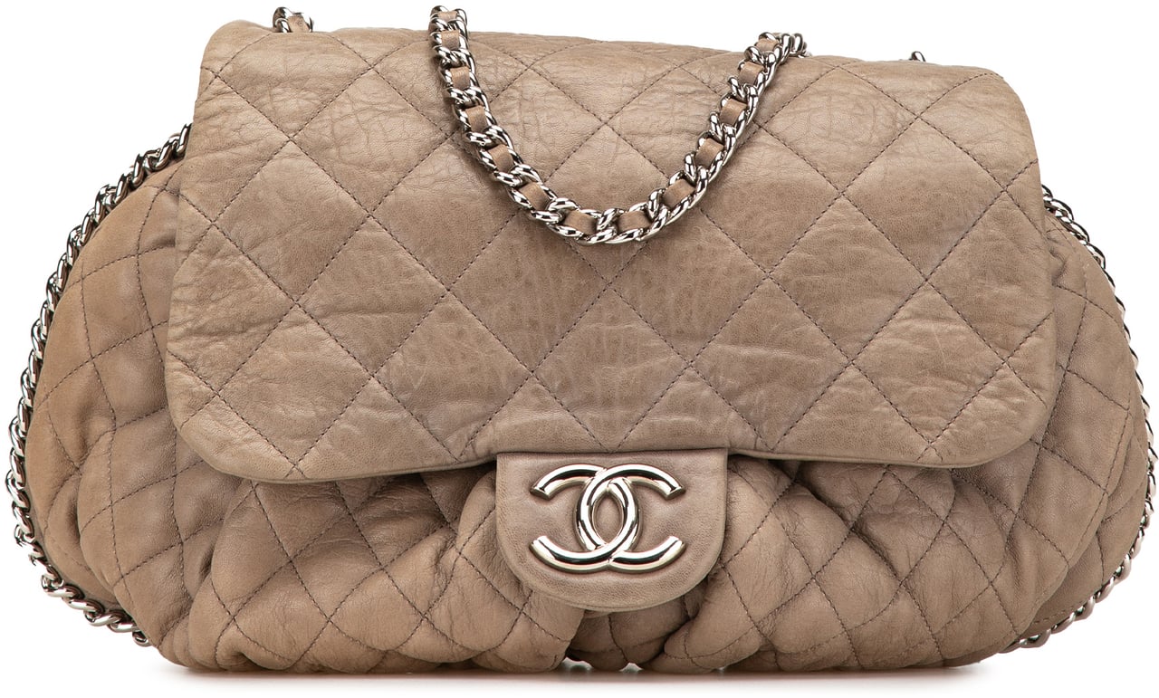 Chanel Large Washed Lambskin Chain Around Flap Bruin