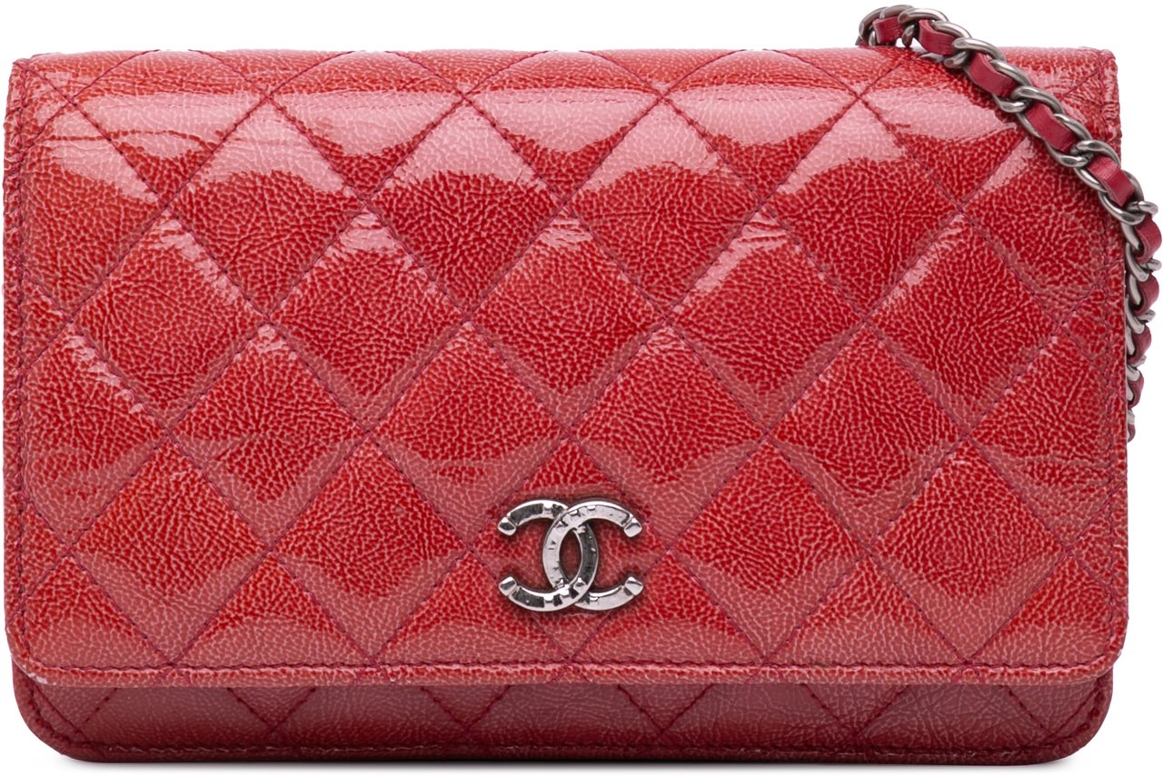 Chanel Paris Dallas CC Patent Goatskin Wallet on Chain Rood