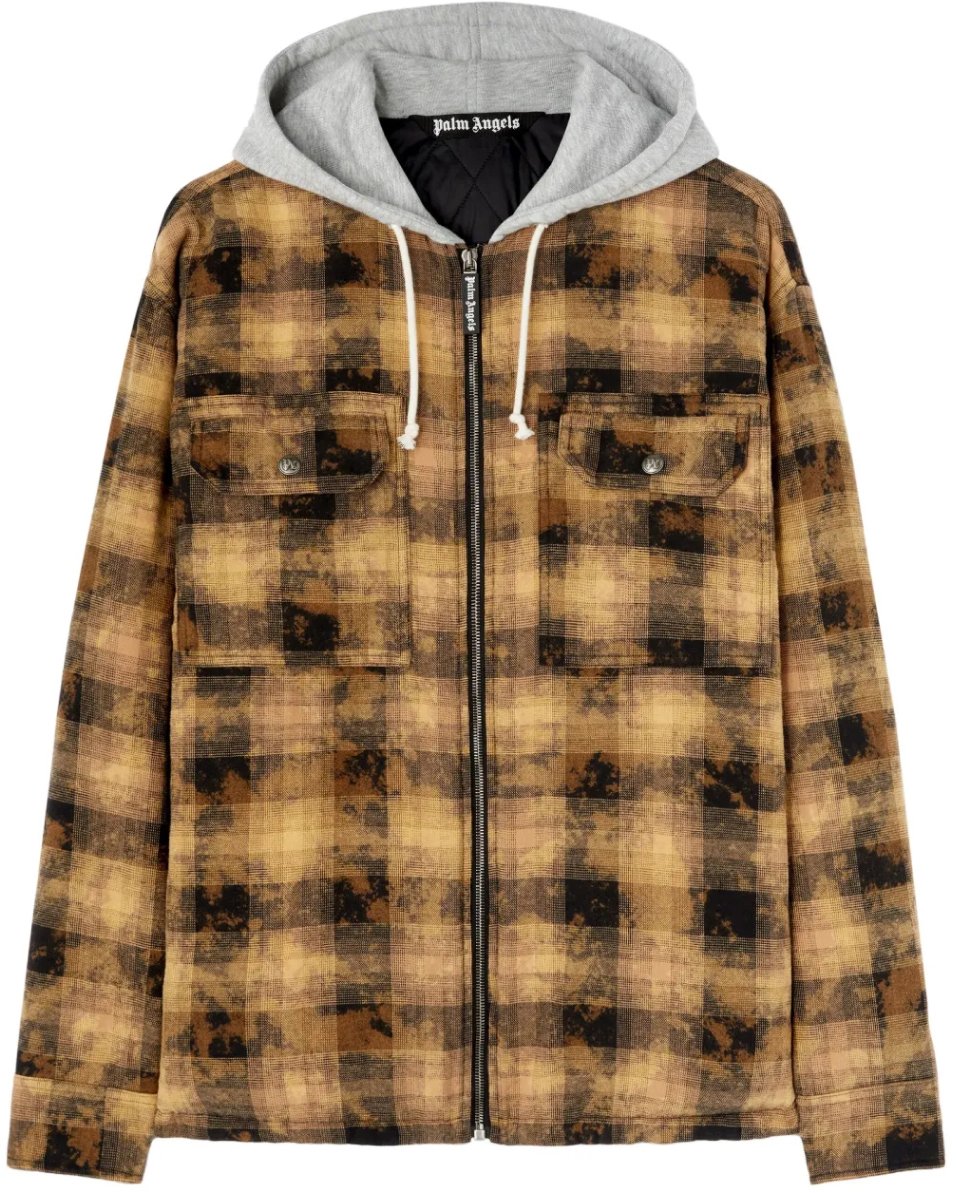 Palm Angels Curved Logo Check Overshirt Jacket Bruin