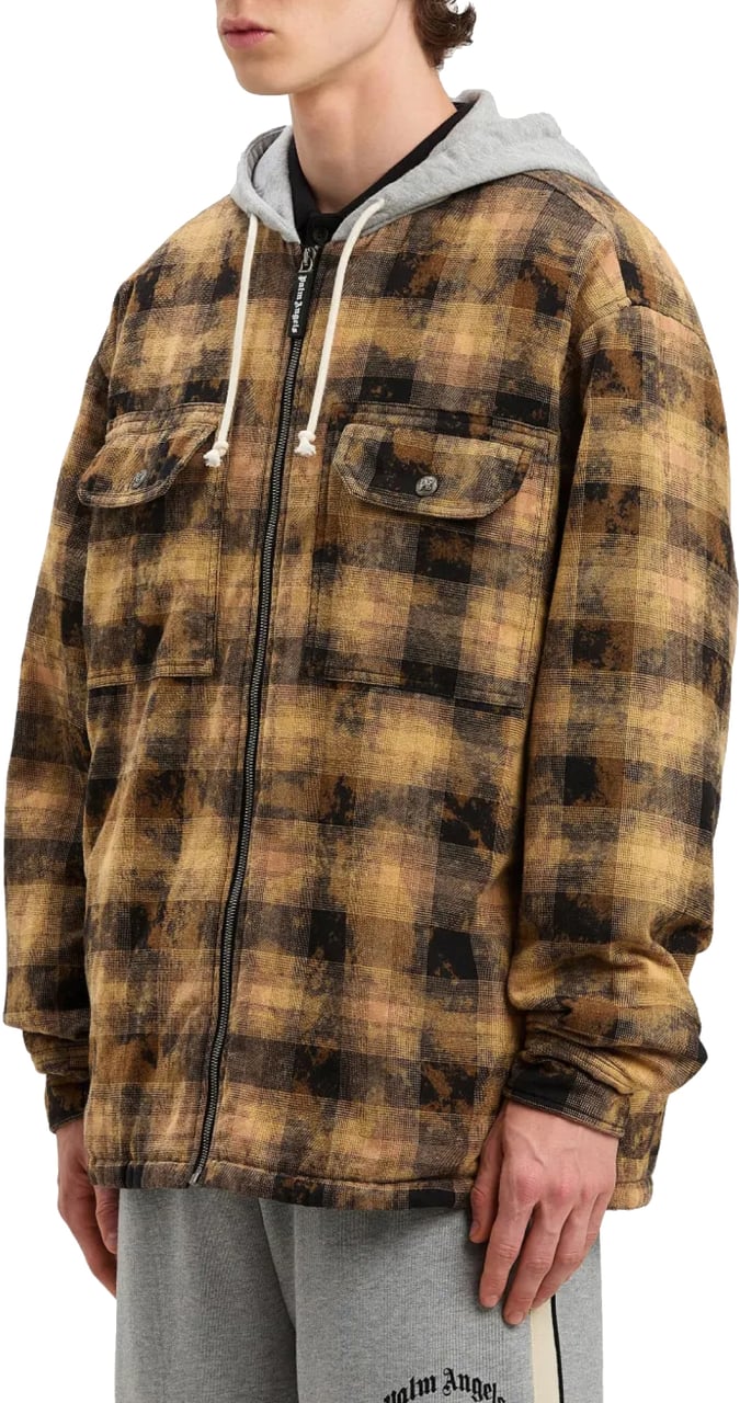 Palm Angels Curved Logo Check Overshirt Jacket Bruin