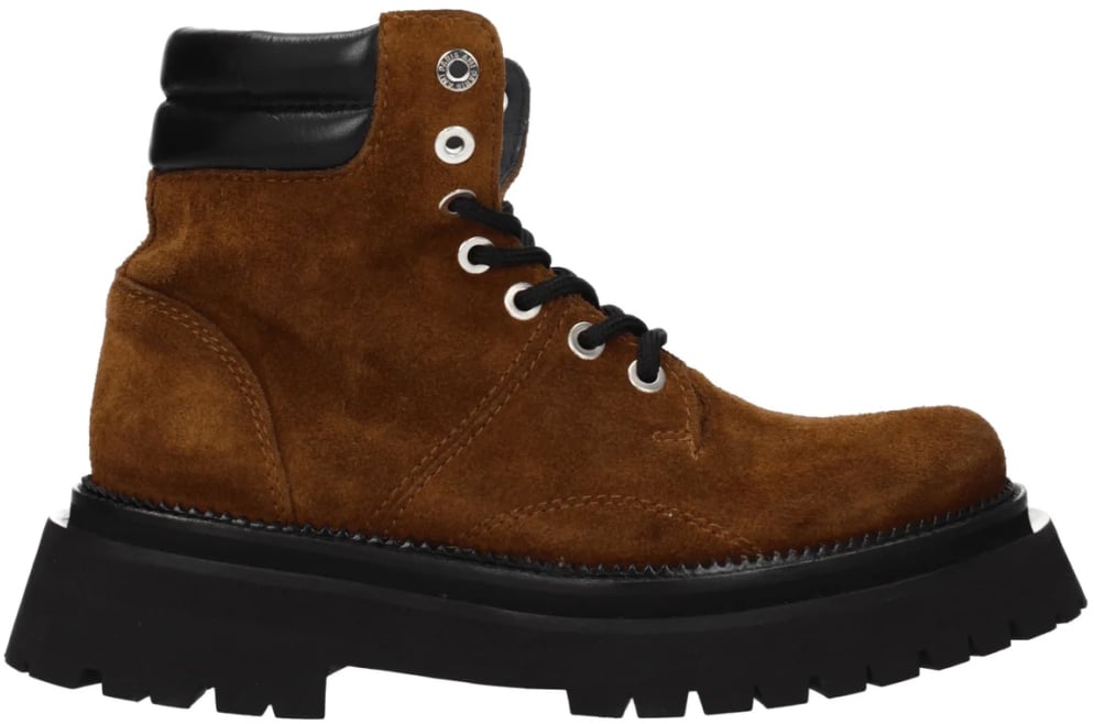 AMI Paris Lace-up Suede Ankle Boots Bruin
