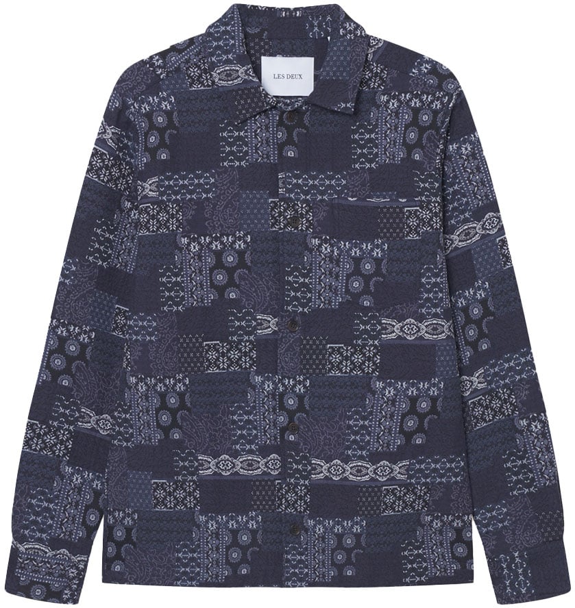 Samsøe Samsøe surchemise en jacquard contraste layton Blauw