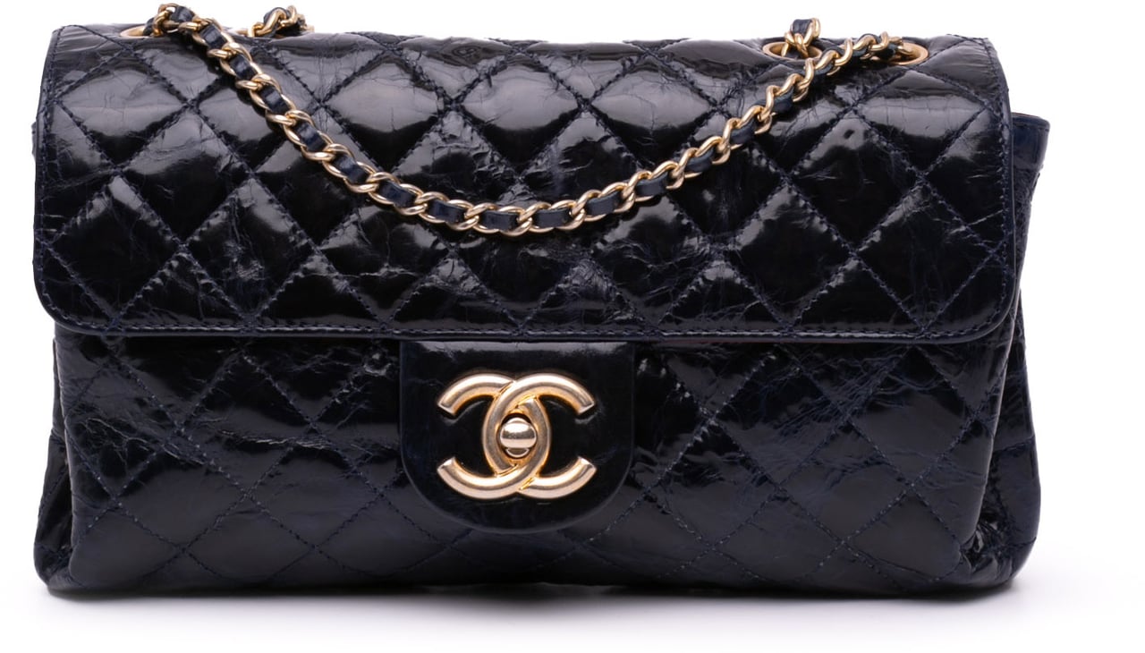 Chanel CC Crackled Glazed Calfskin Accordion Flap Blauw