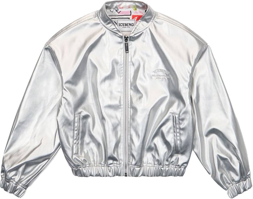 Iceberg KIDS - Shiny Cropped Bomber Jacket with Metal Zip Roze