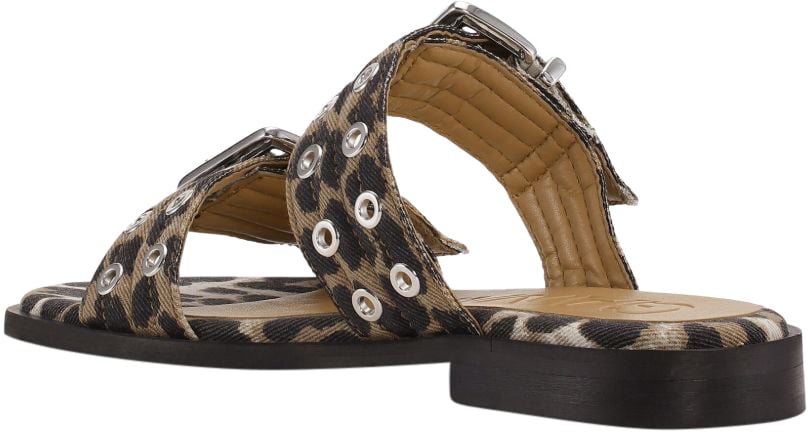 Ganni GANNI ANIMALIER FLAT SANDAL WITH BUCKLES Bruin