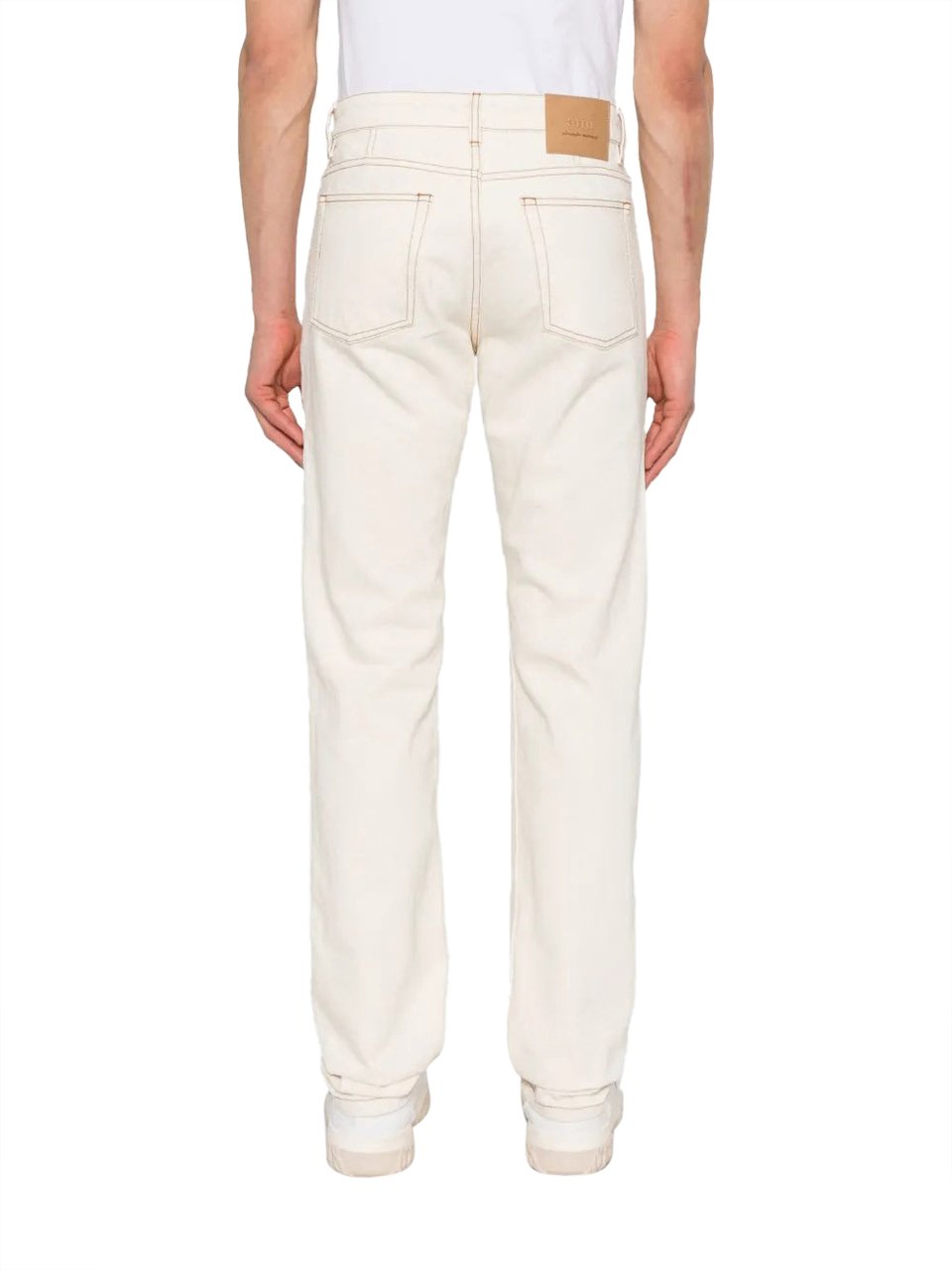 AMI Paris jean a patch logo Beige