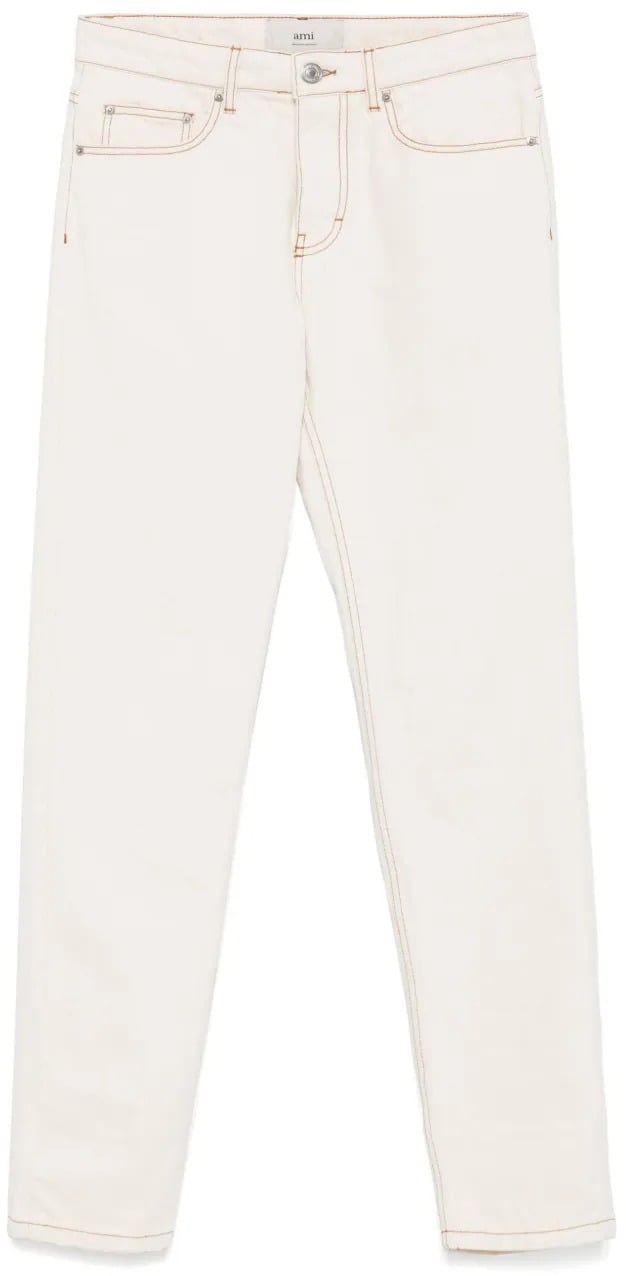 AMI Paris jean a patch logo Beige