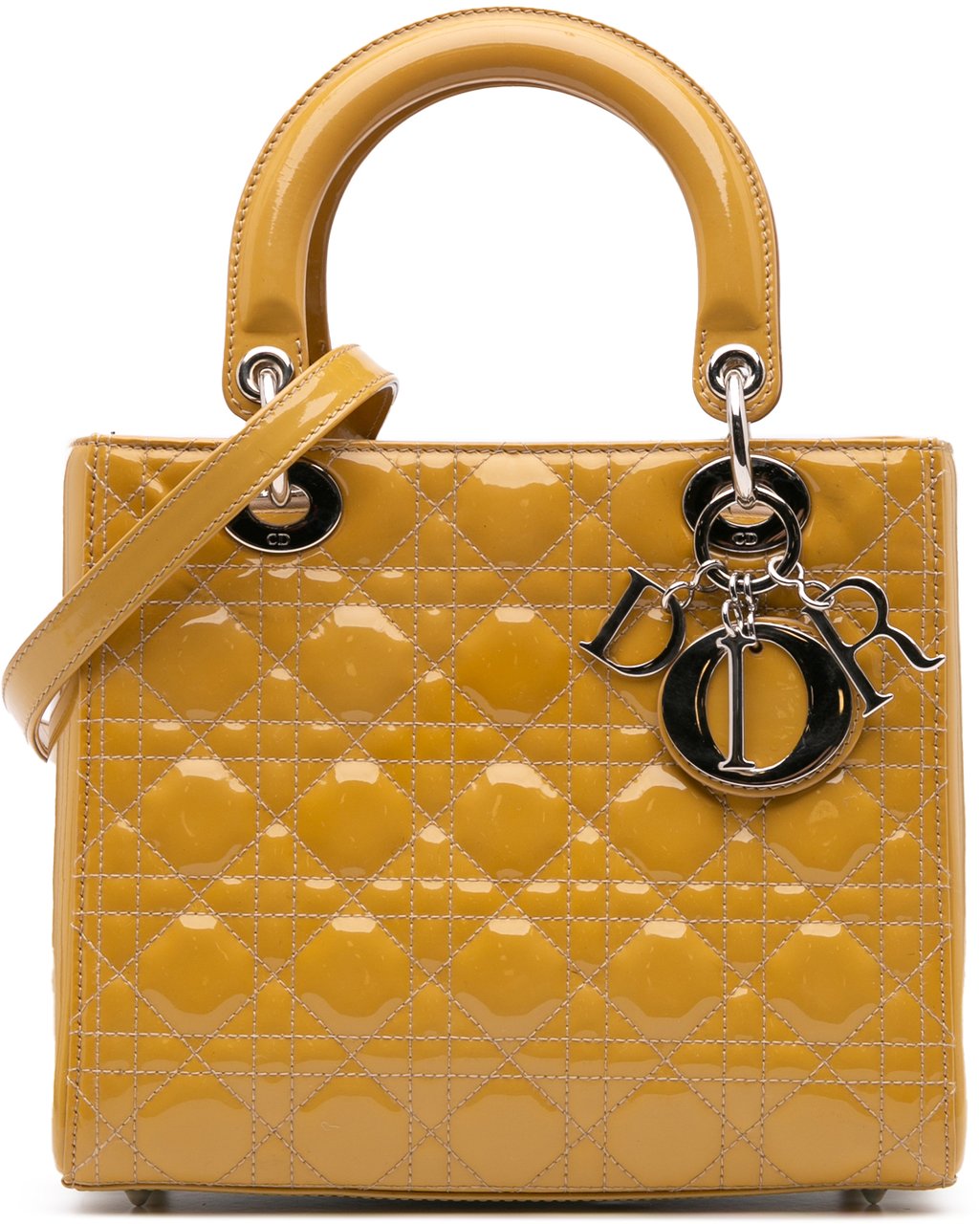 Dior Medium Patent Cannage Lady Dior Geel