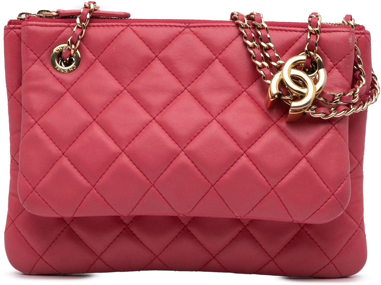 Chanel Quilted Lambskin Double Case with Chain Roze