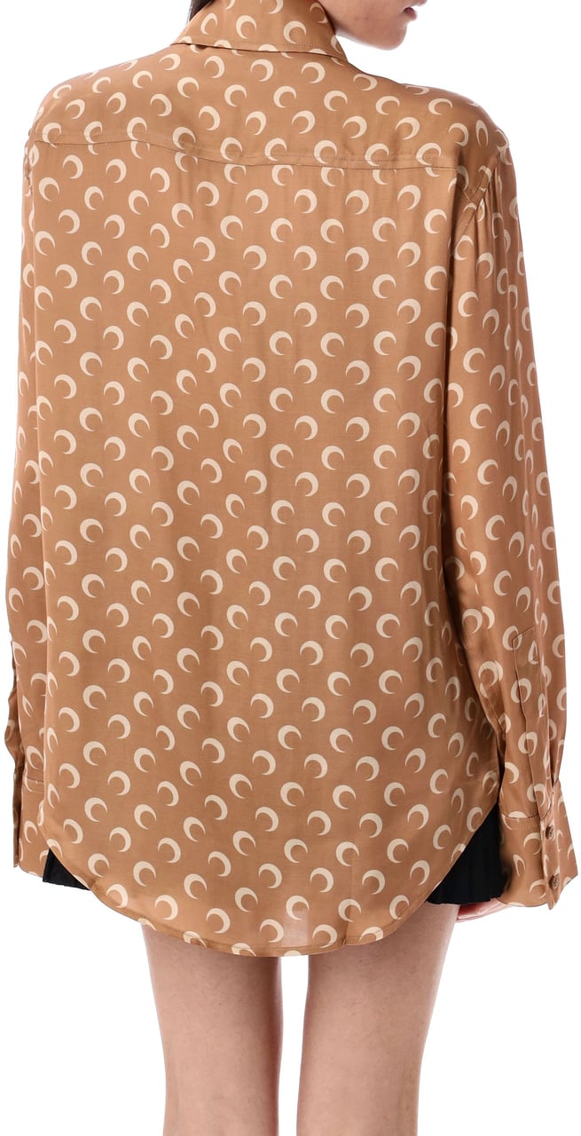 Marine Serre Satin Shirt Moon Allover Dark Camel Beige