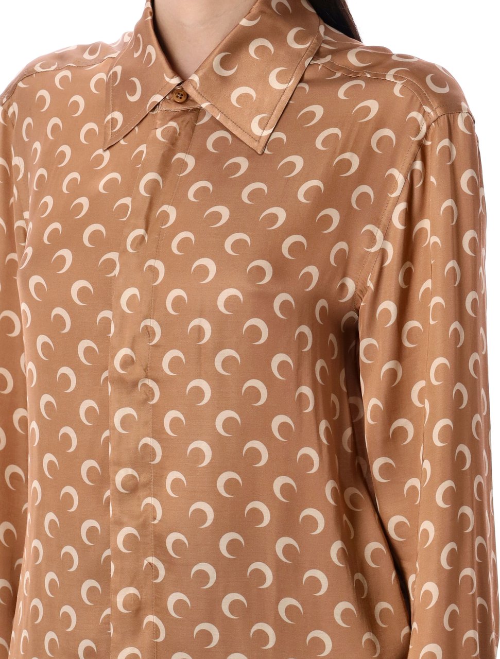 Marine Serre Satin Shirt Moon Allover Dark Camel Beige
