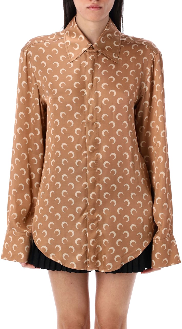 Marine Serre Satin Shirt Moon Allover Dark Camel Beige