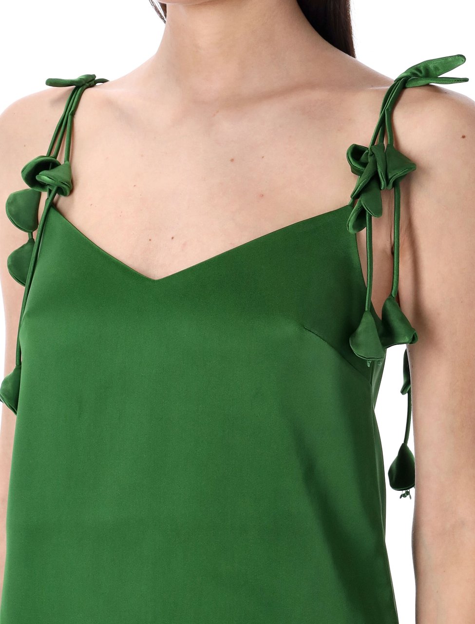 Self-Portrait Satin Flower Mini Dress Verde Groen