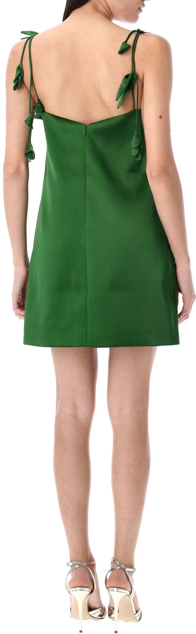 Self-Portrait Satin Flower Mini Dress Verde Groen
