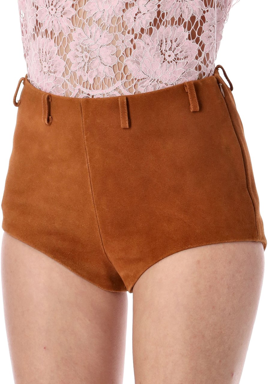 Self-Portrait Suede Short Marrone Bruin